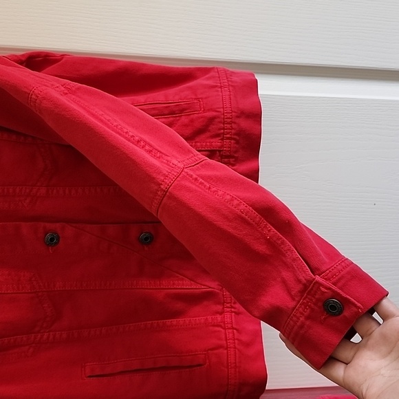 We The Free People Rumors Red Denim Jacket Size L NWT! color: strawberry fields - Picture 10 of 16